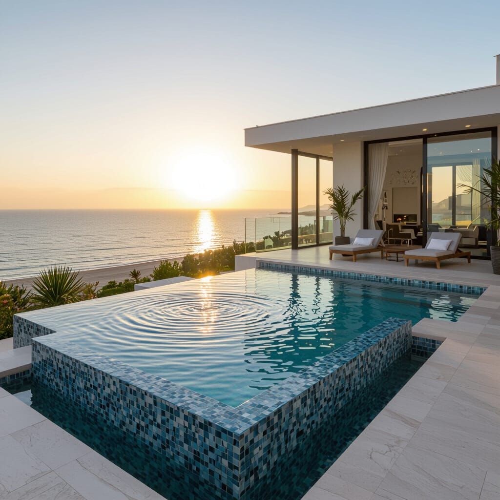 Tropical Poolside Paradise with Gentle Waves