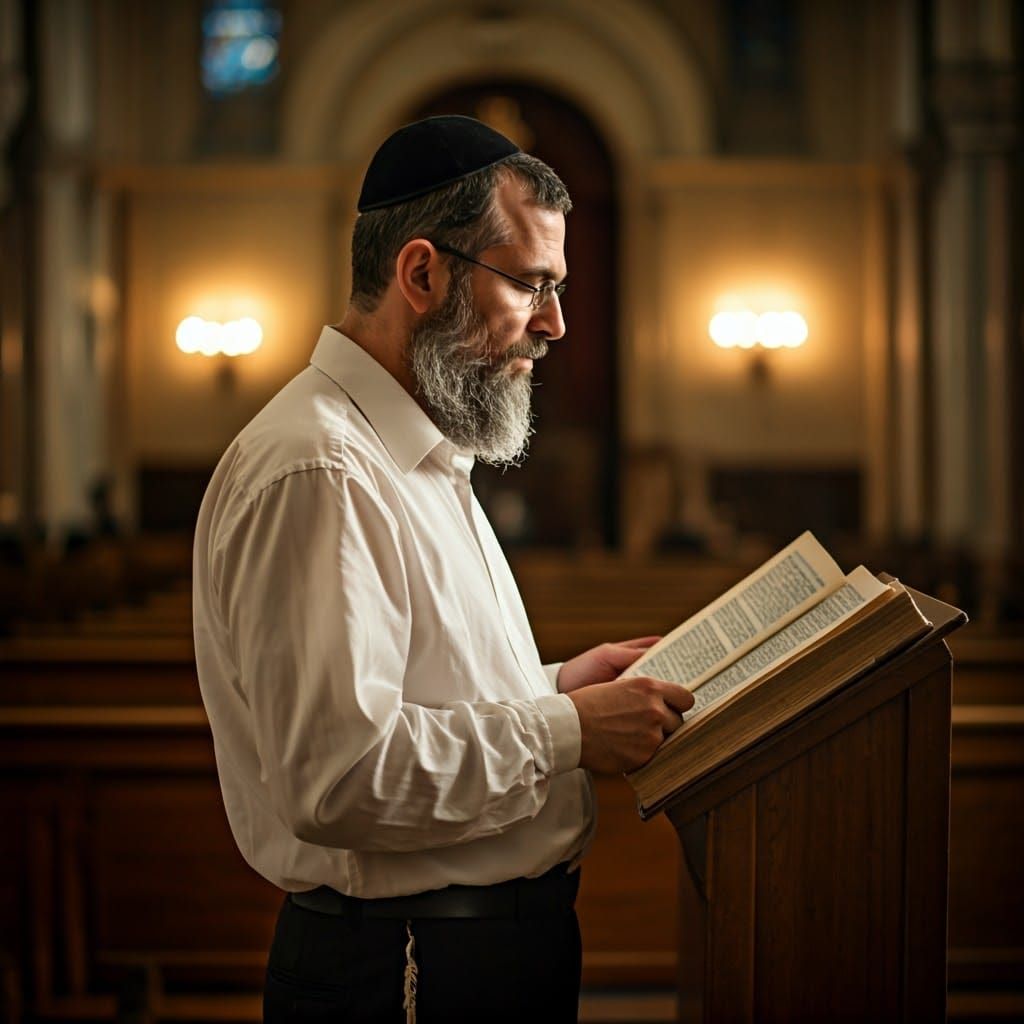 Devout Hasidic Jewish Man in Contemplative Reverence, Readin...