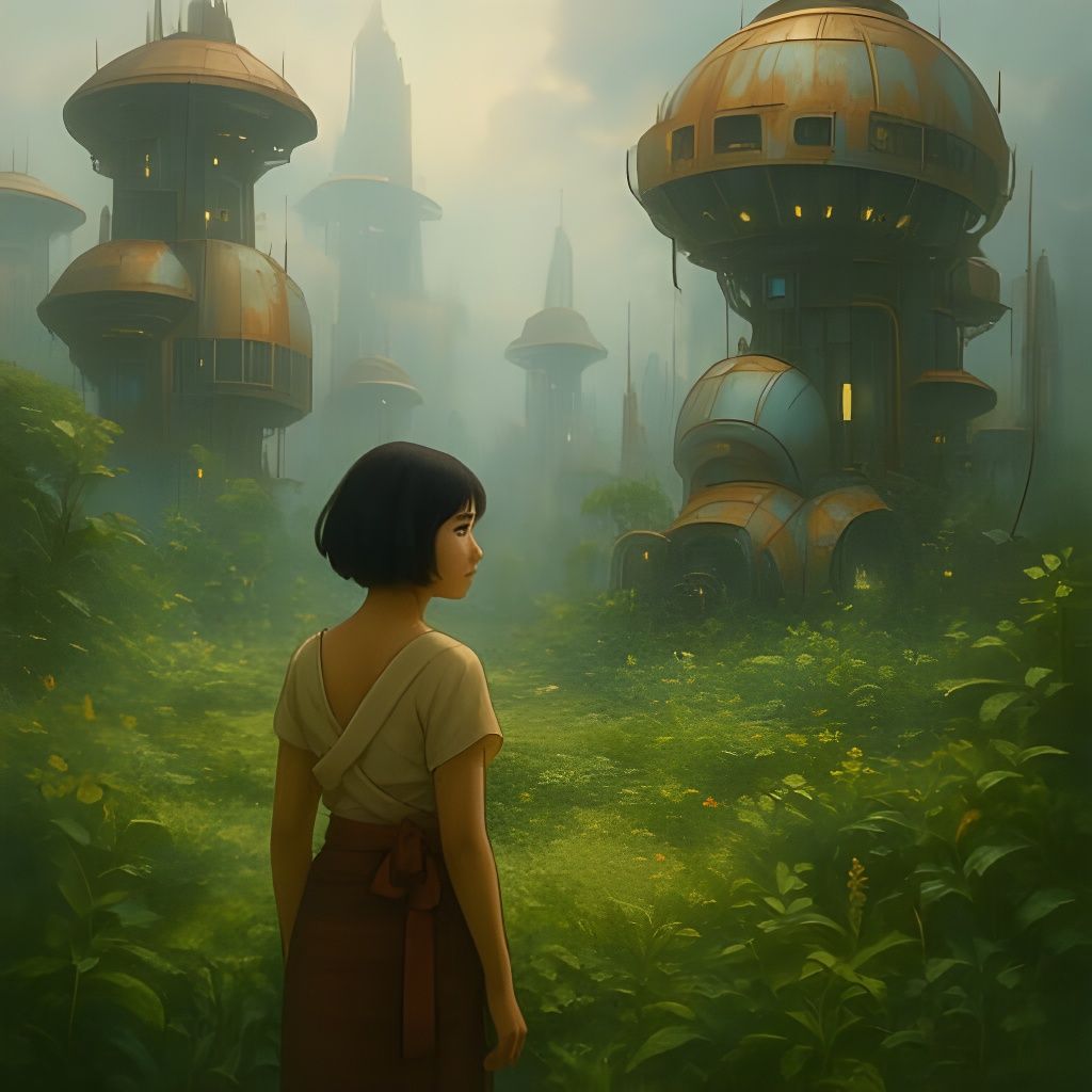 Thai Woman in Post-Apocalyptic Ghibli Garden