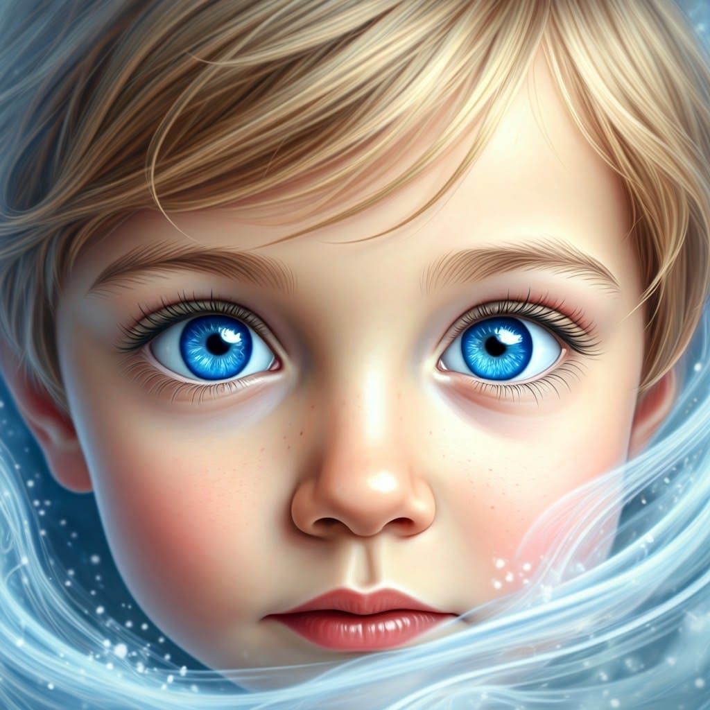 Boy with Sapphire Eyes in Dreamy Pastel Portrait