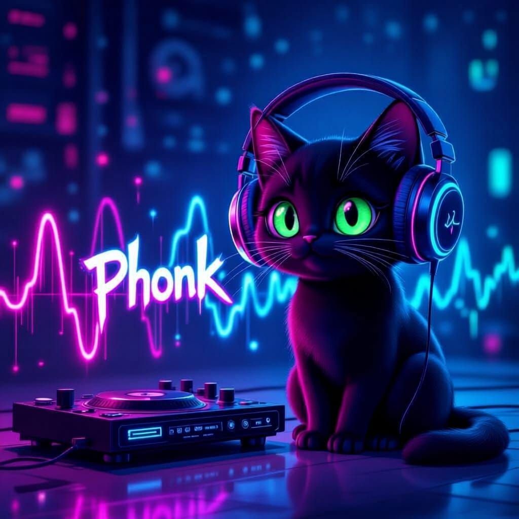 keep the same cat in the picture that has two phonk signs, but make the background the same as the other picture - Start Image 2