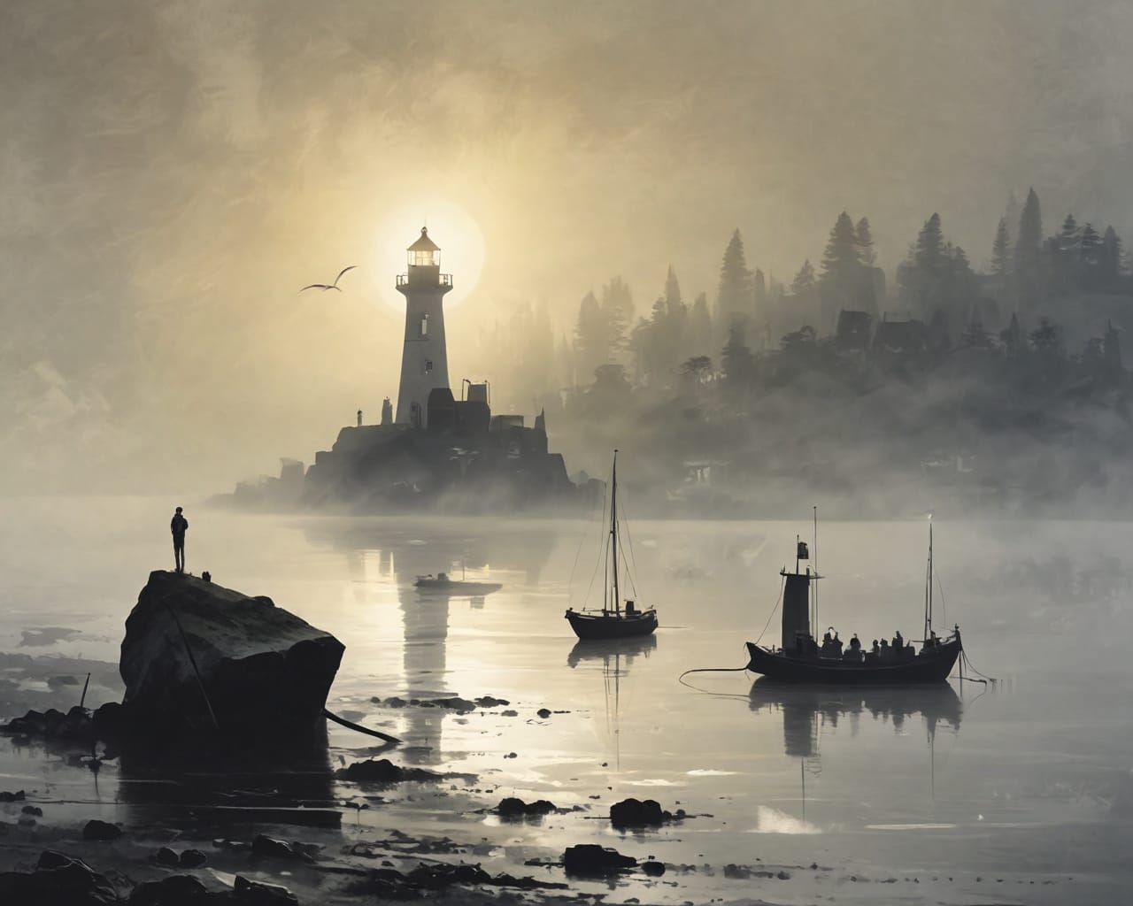 Lighthouse. Abstract scene.