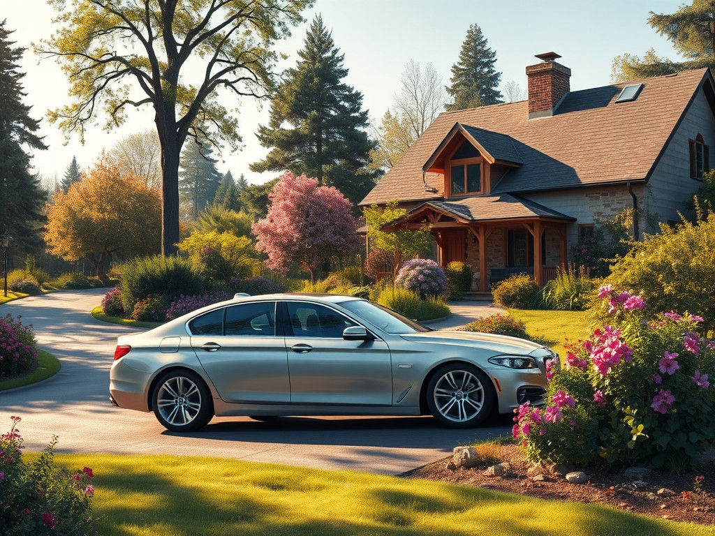 Photorealistic Sedan in Garden Scene