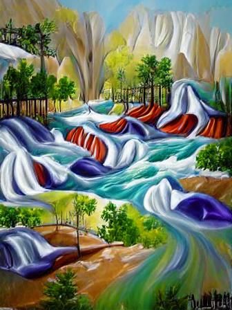 river valley, white water rapids #paintings - AI Generated Artwork ...