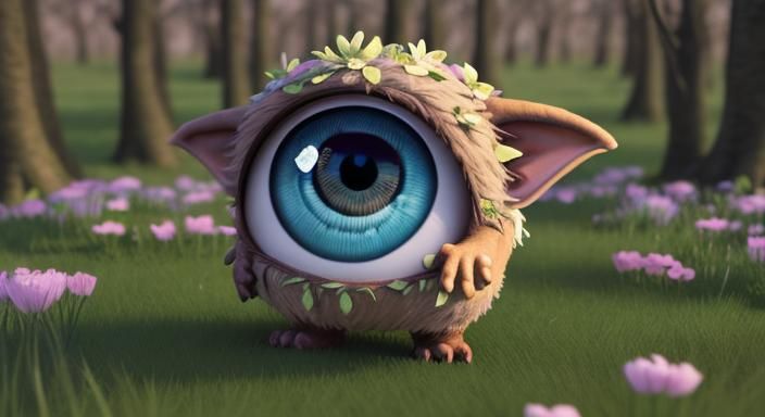 a up close very detailed 3d view of a adorable fluffy goblin like ...