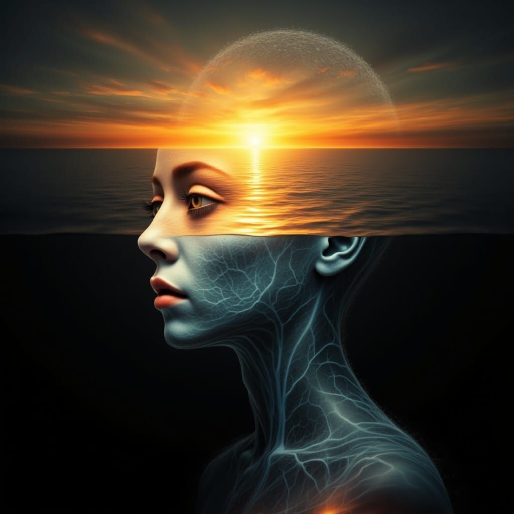 Surreal Sunset Goddess in Ethereal Radiance