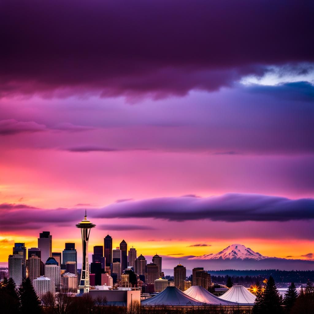 Seattle Washington USA, city, skyline, dramatic lighting, most, water ...