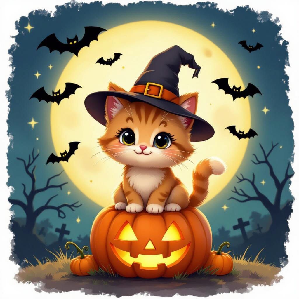 Cute Halloween cartoon Kitty 