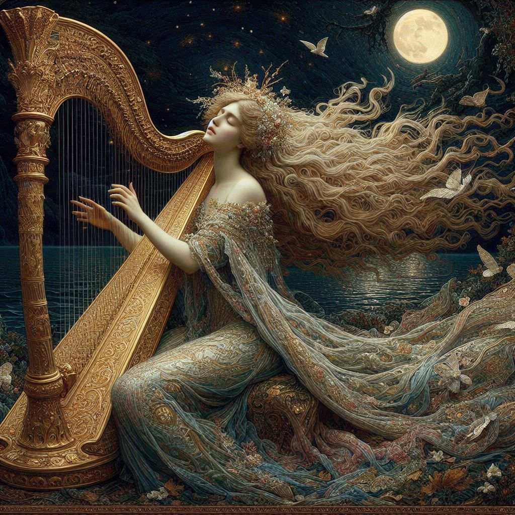 Harp Player in the Moonlight