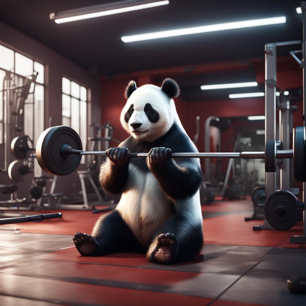 Panda at the gym super realistic