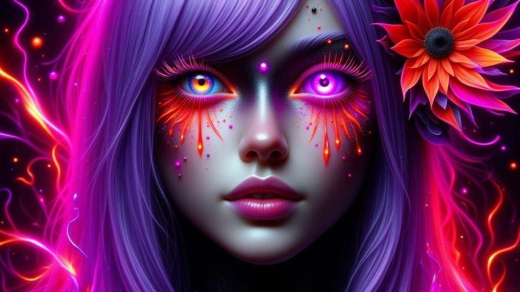 <lora:SolarFire:1.0> A female woman, red, purple