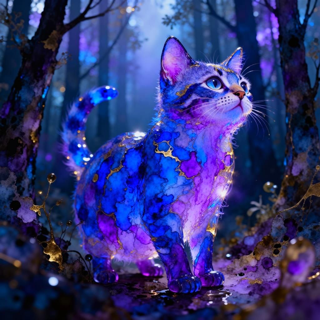 Cat blue and purple <lora:Glass animals:1.0>