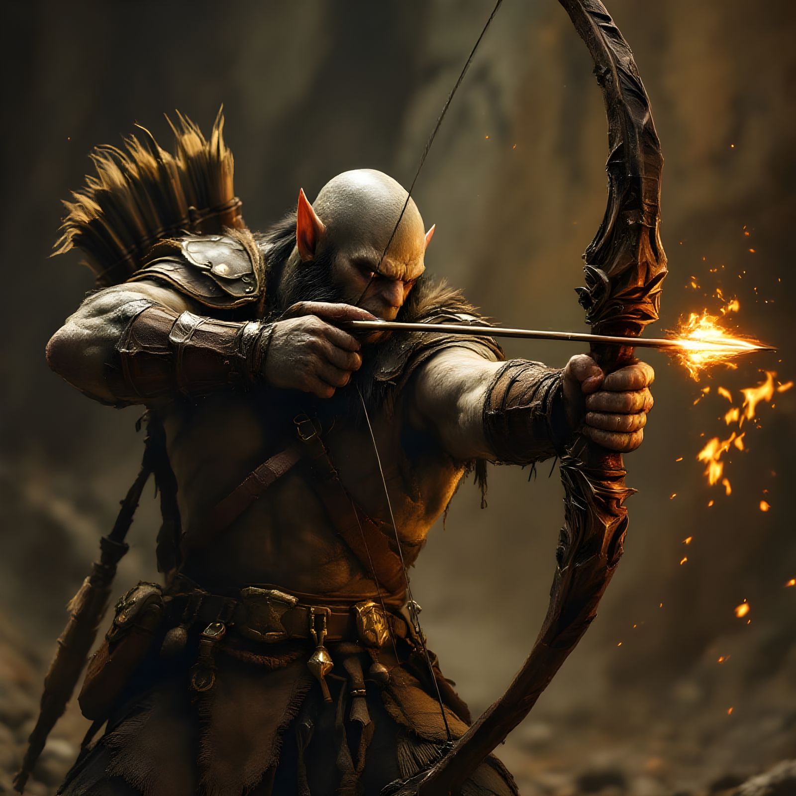 Mighty Orc Archer Readies Magic Fire Bow
