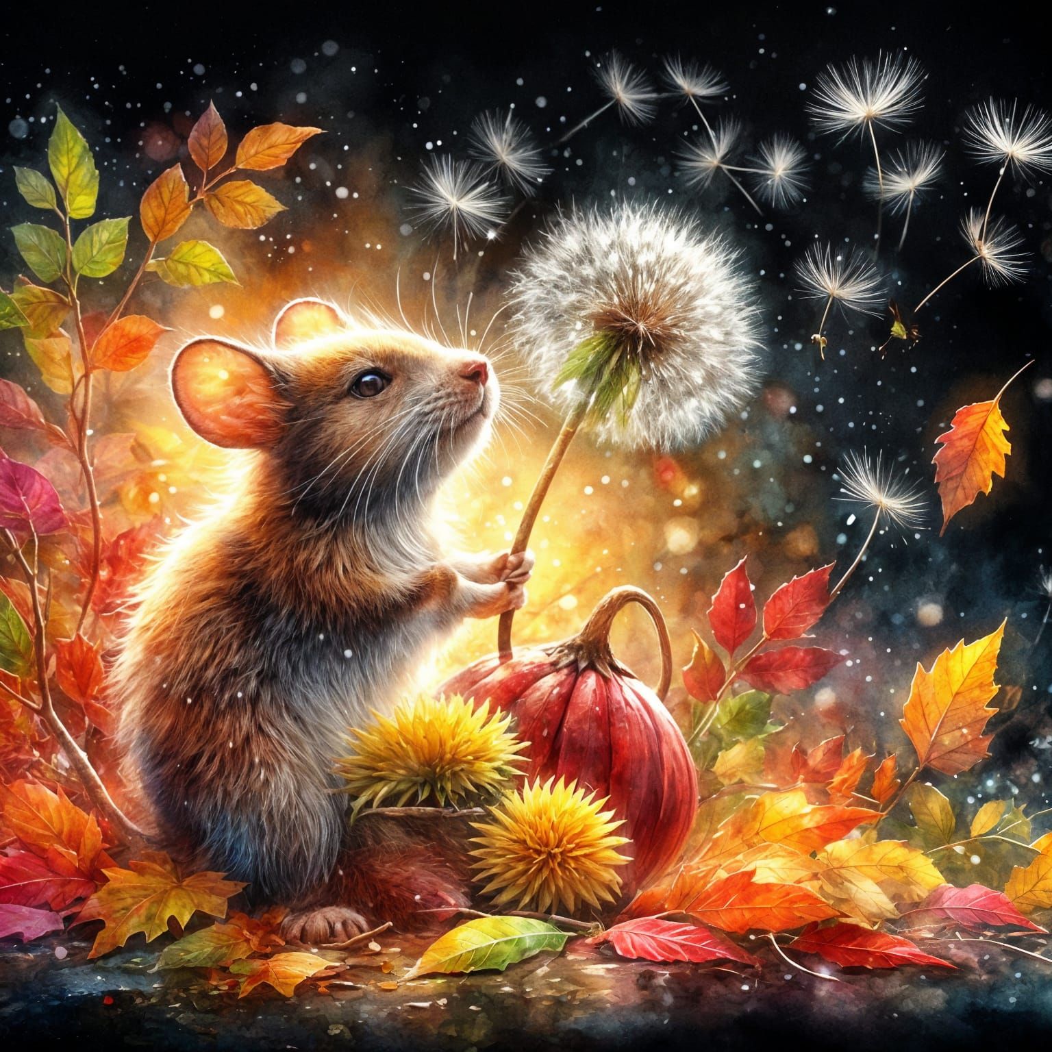 Tiny mouse and the dandelion  by @Justin F