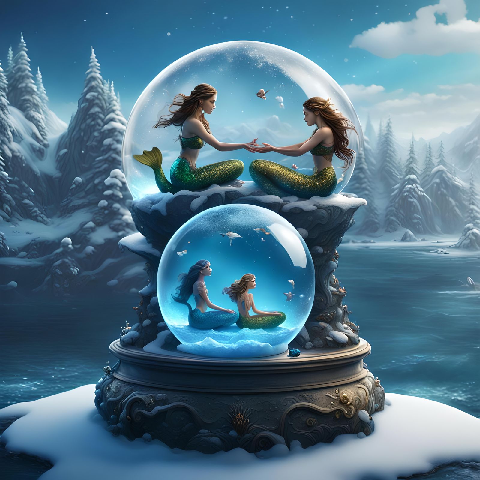 Reflections of Enchantment: The Mermaids' Snow Globe Reverie - AI ...