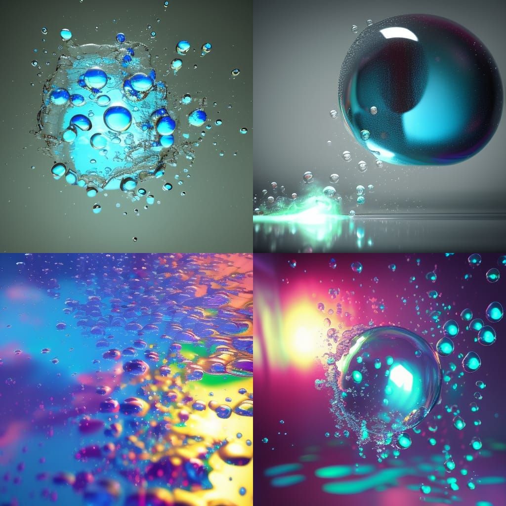 Bubble burst with reflection in water, made of coloured part...
