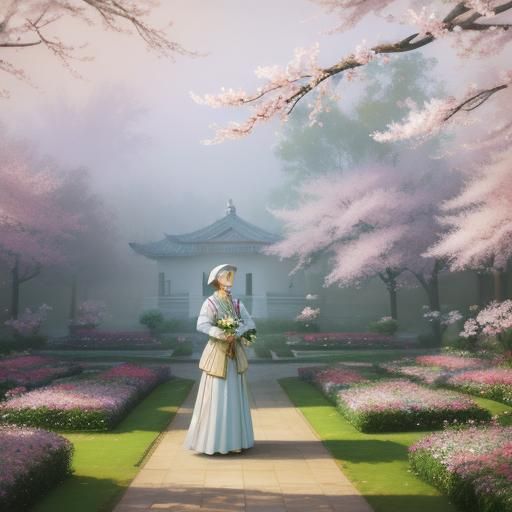 Taiping Soldier in Impressionist Garden Painting