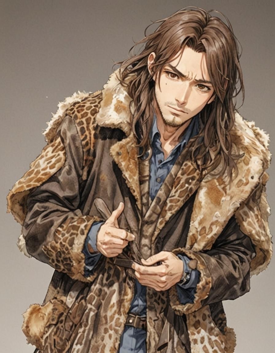 A man with very long, messy brown hair and stubble. He is a ...