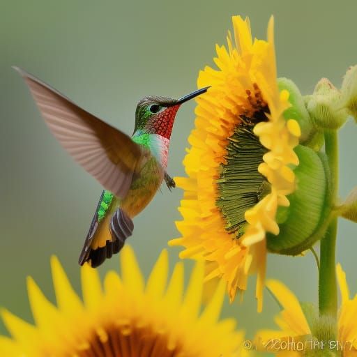 hummingbird browsing sunflower