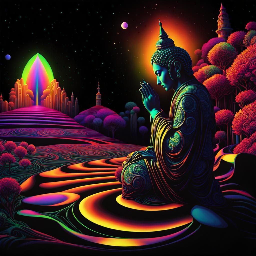 Dark Eidolon Blacklight LSD trip during an Opium Dream shadowy figure beautiful, deep colors, bright, ...  by @SummaNullaOne