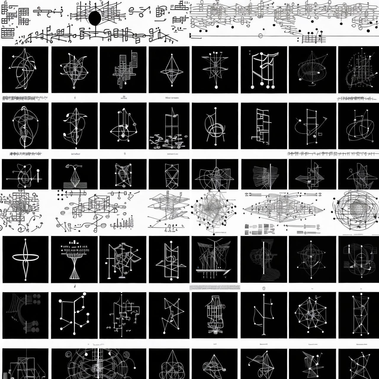 <lora:Graphic Scores cheap:1.0> graphic music notation