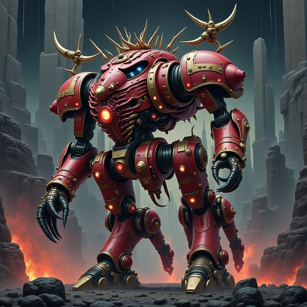 <lora:TheEngineWalks 2p0:1.0> A (highly detailed) (skyscraper scaled) (centaur-bodied with eight legs) (carrying a sword and a cannon) battl...