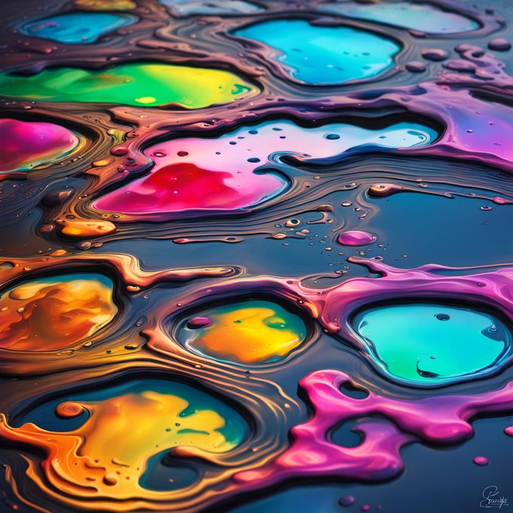 Iridescent oil slicks in a puddle - AI Generated Artwork - NightCafe ...