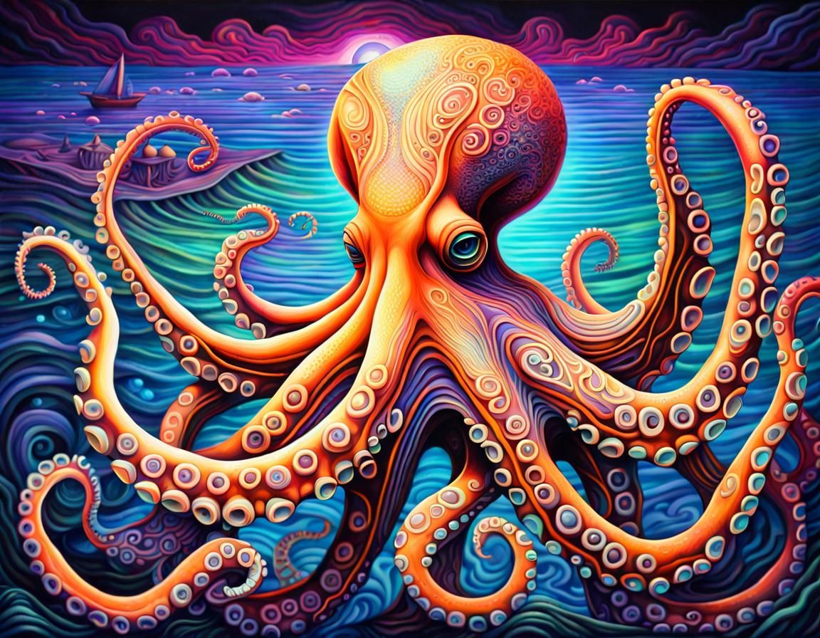 life as an octopus. intricately detailed Precisionism in the style of Kelly Freas Amanda Sage academic ...  by @McFaceington