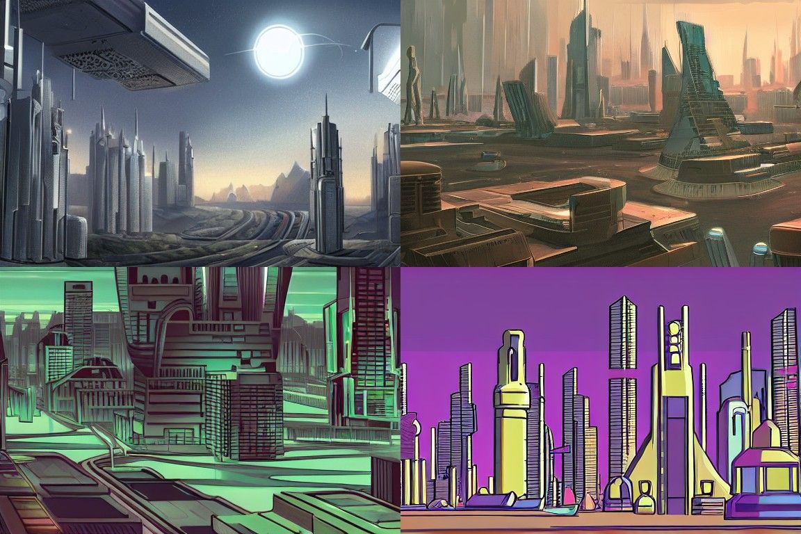 Sci-fi city in the style of Institutional critique
