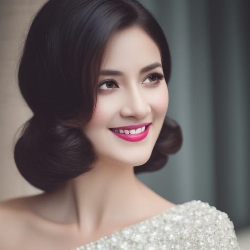 ultrarealistic smiling, vintage beautiful woman, dainty, exq...