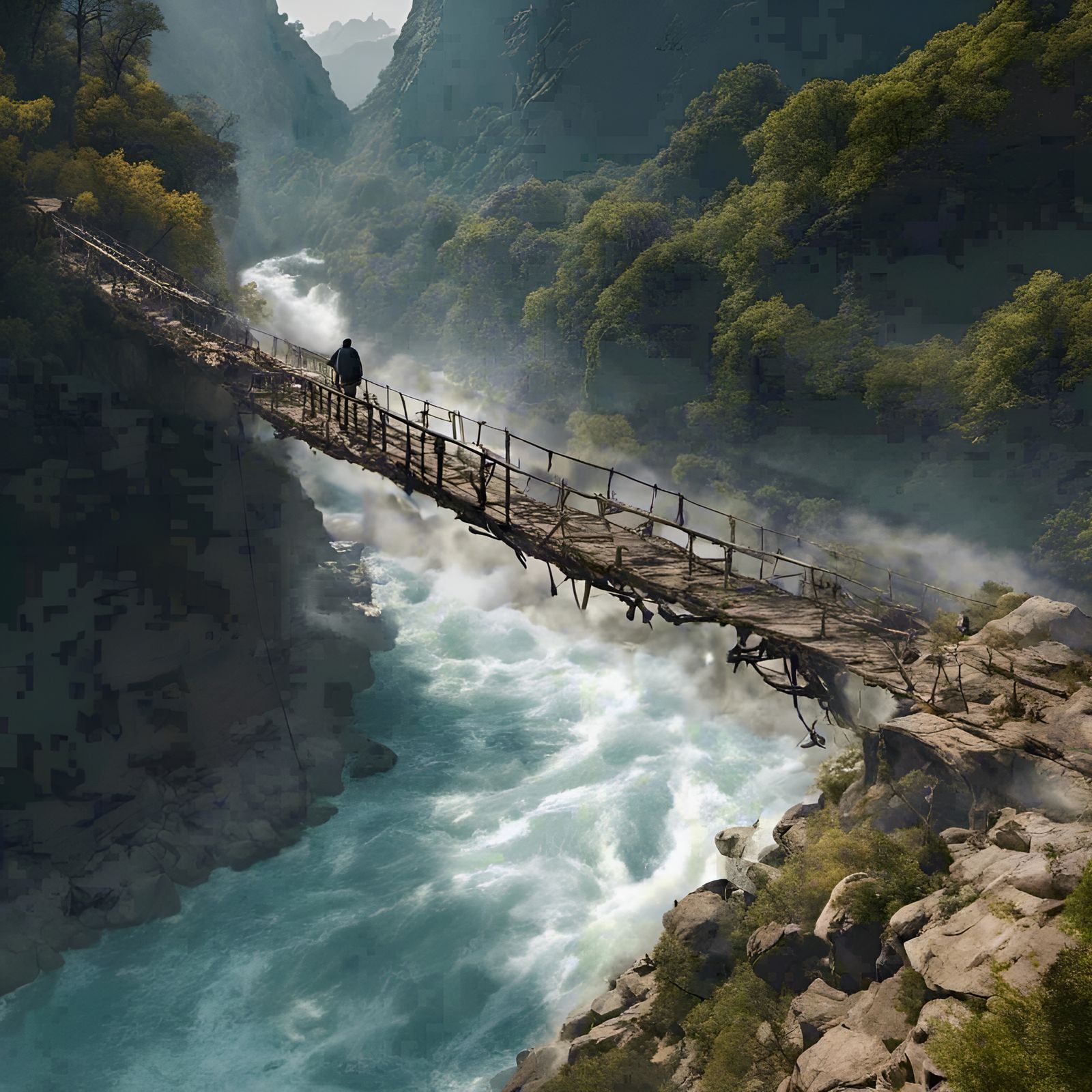 Memory of a Rope Bridge on the Annapurna Curcuit, 1984  by @Belsipe