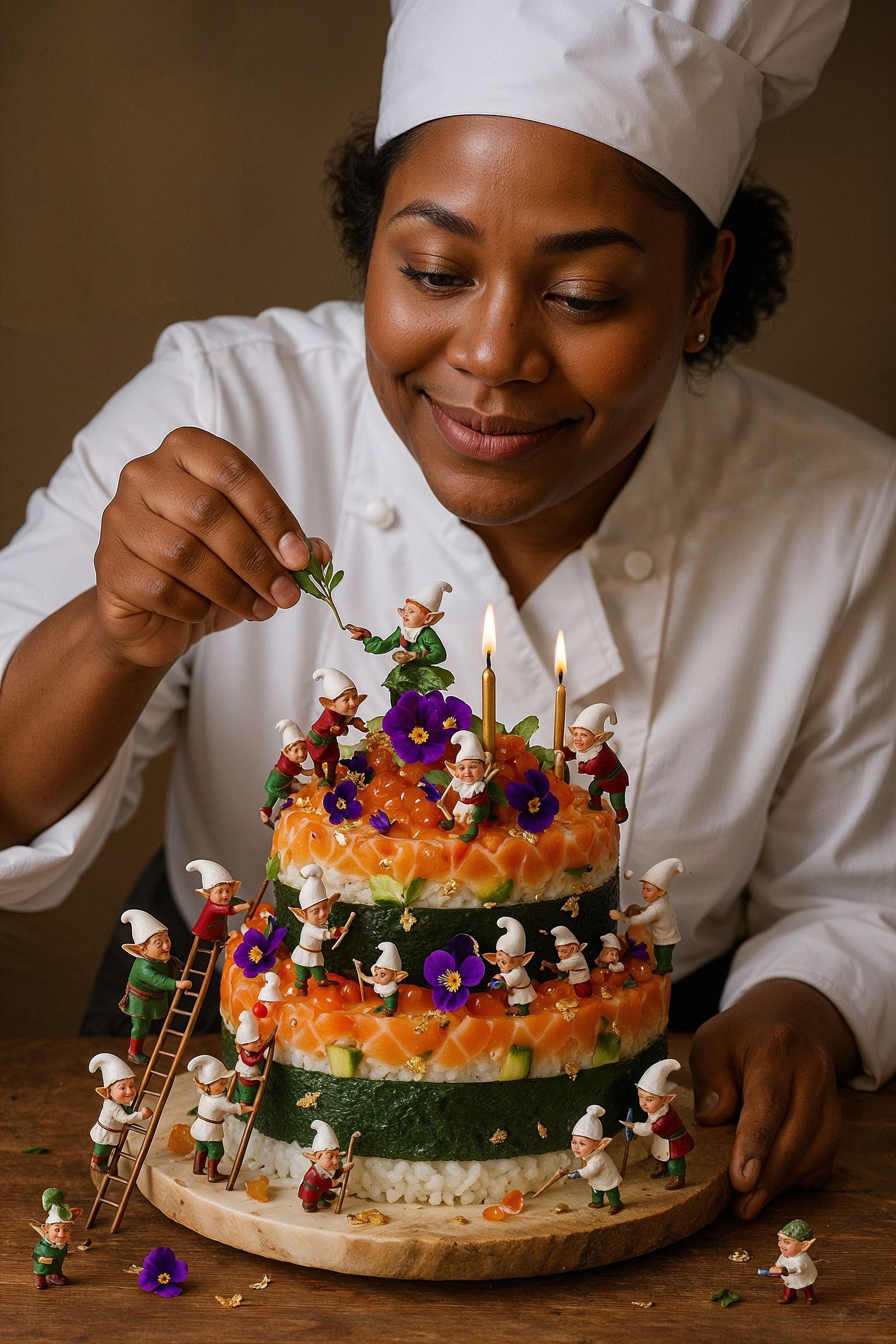 Chef Makes Sushi Torte - with a Tiny Help