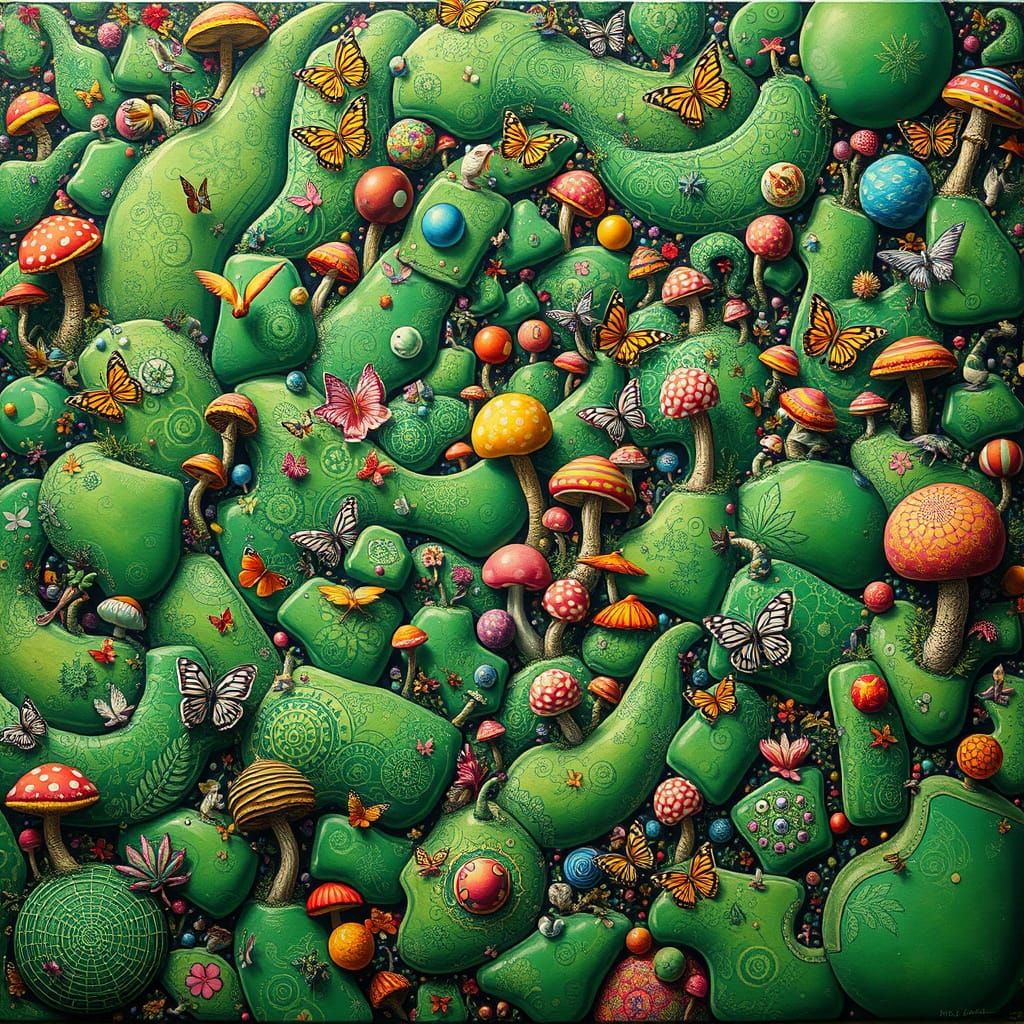 Surreal, Dreamlike Garden Scene in Vibrant Colors