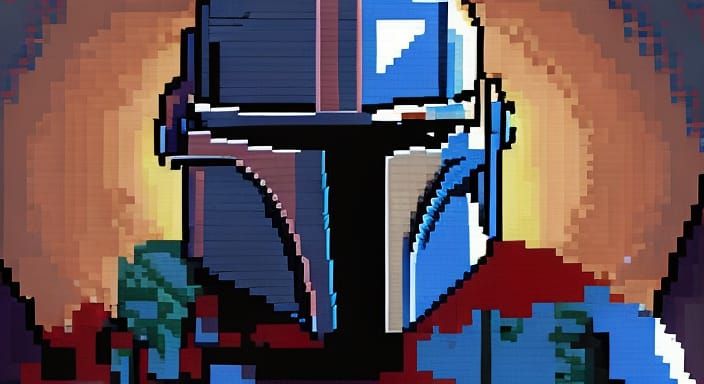 star wars, mandalorian, pixel art,   by @ukimalefu