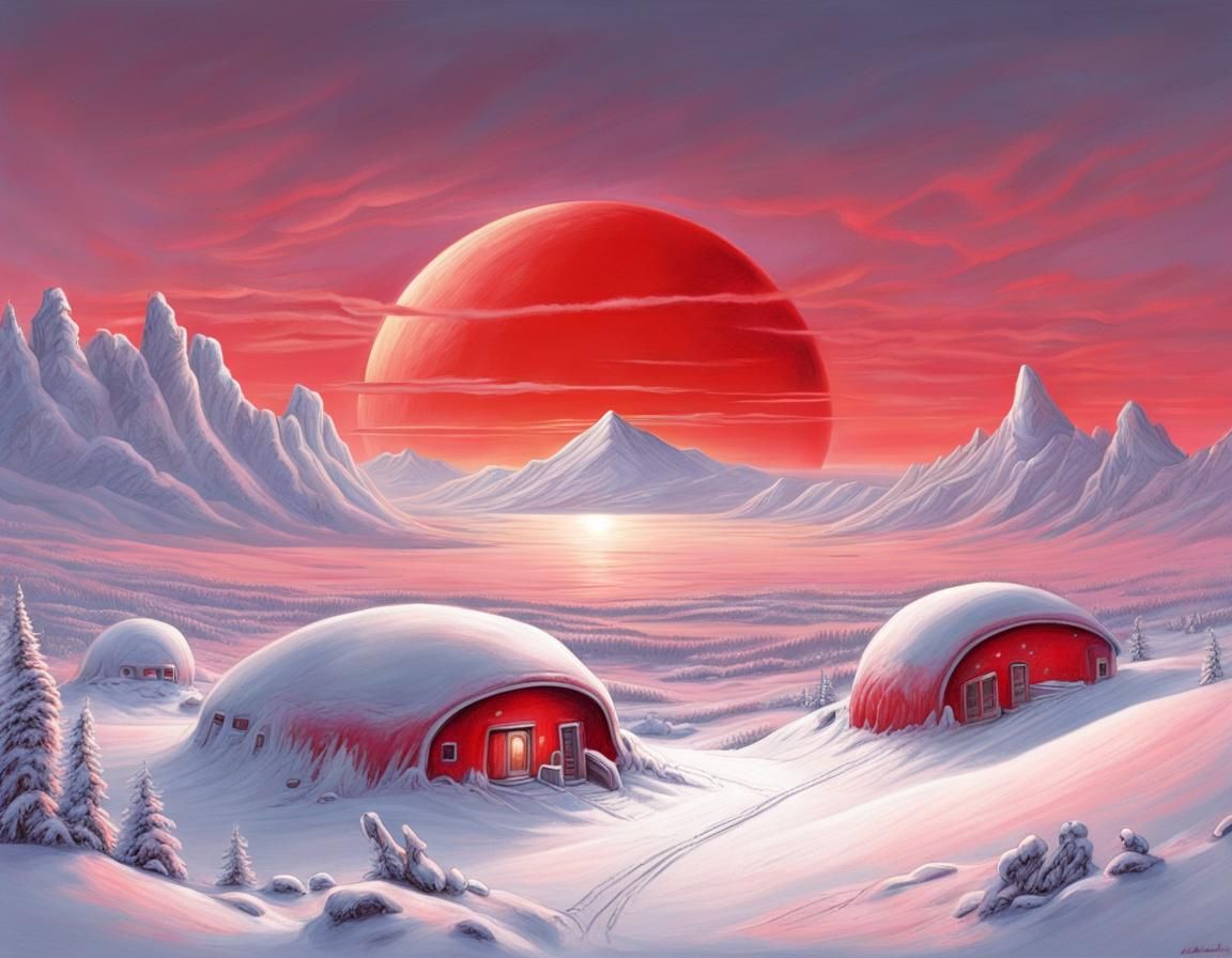 Winter Under A Red Dwarf - Ai Generated Artwork - Nightcafe Creator