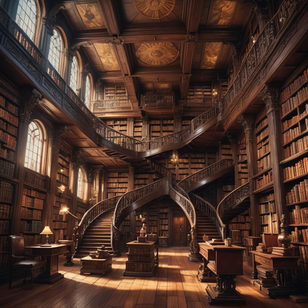 Ancient library with two spirals staircases