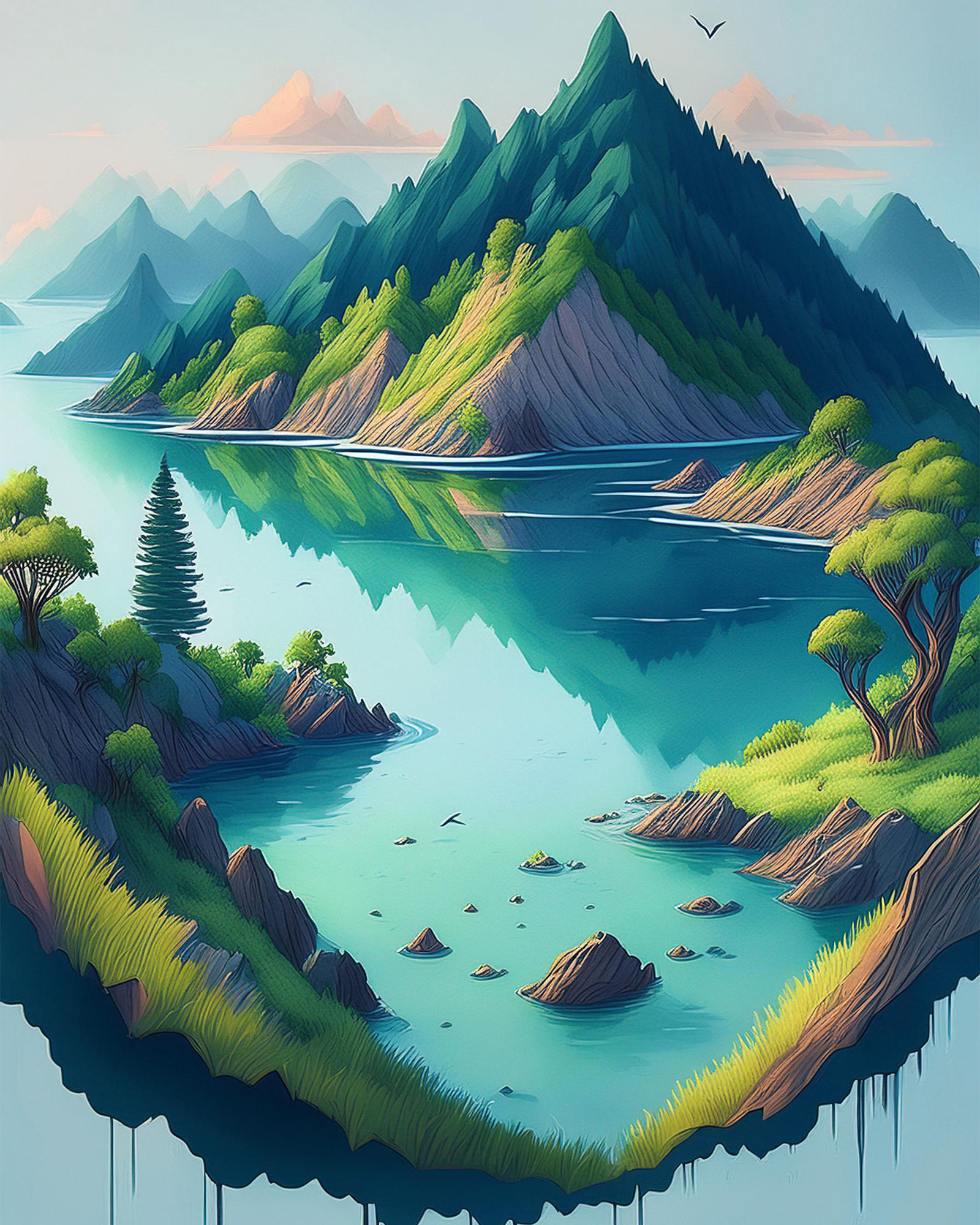 Landscape painting in watercolors