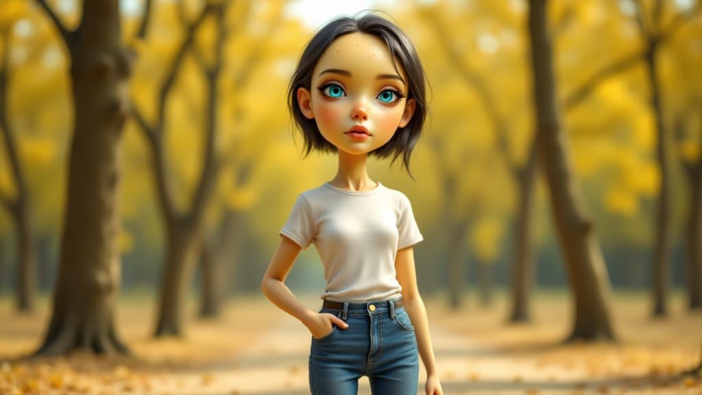 anthropomorphic humanoid potato woman, beautiful, 22 years old, thin, tall, skin like an unwashed potato, bright blue eyes, short black hair...