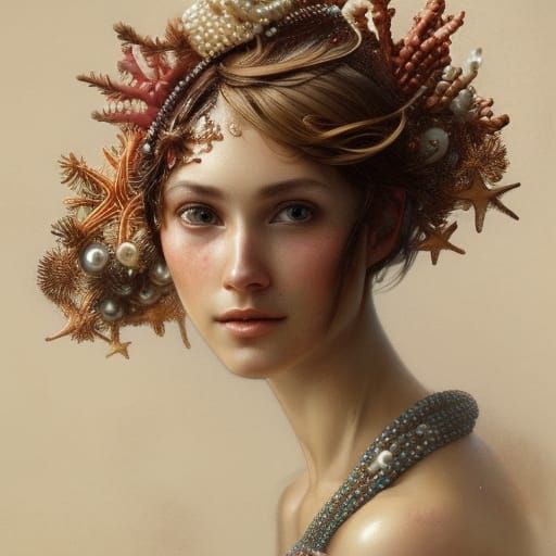 A hat made of shells, pearls and coral, starfish  by @Dorian