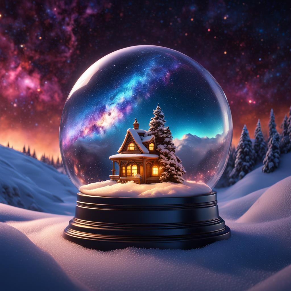 Snow globe filled with a swirling night sky full of stars, nebular ...