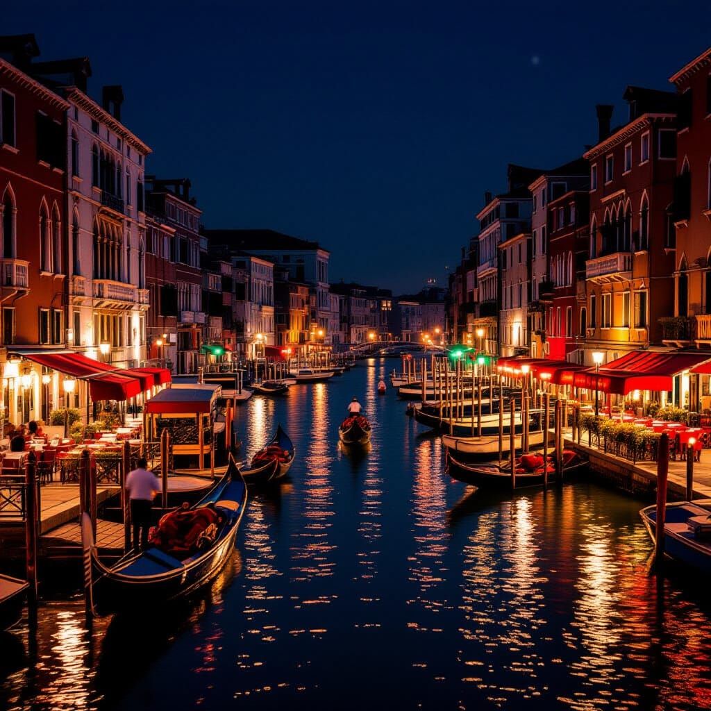 Night time on the Grand Canal in Venice