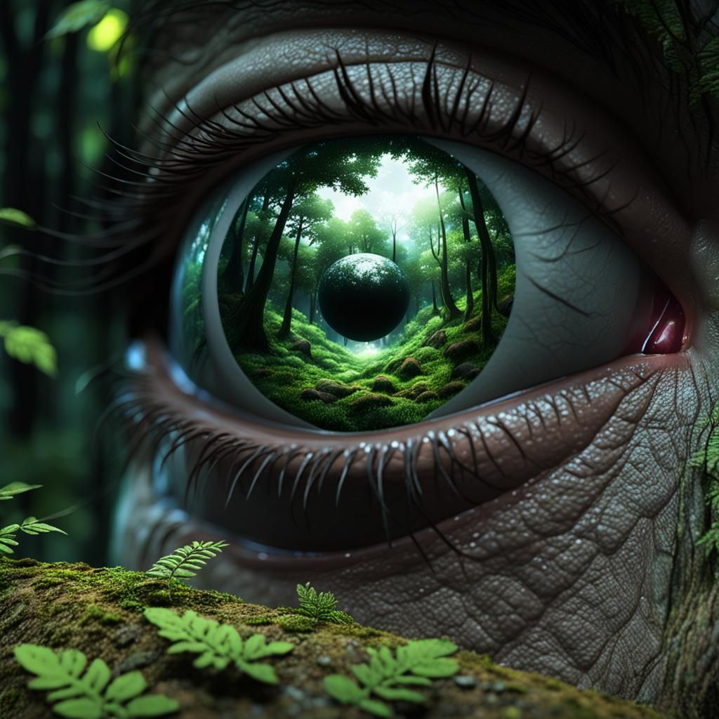 photorealistic forest in an eye, fantasy art, digital art, unreal engine, intricate details --ar 2:3 ...  by @Summerchild