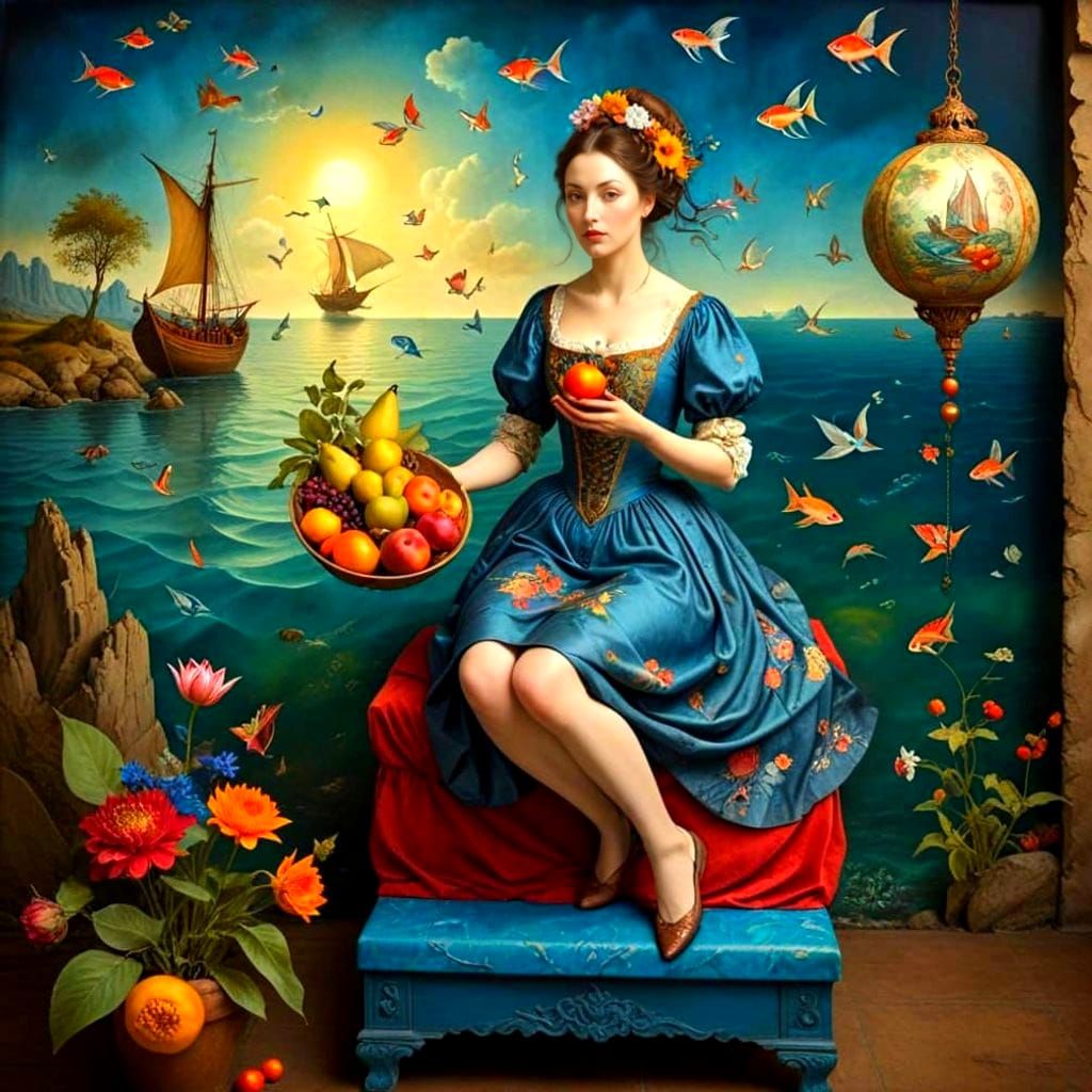 Surreal Medieval Lady in Fantastic Landscape