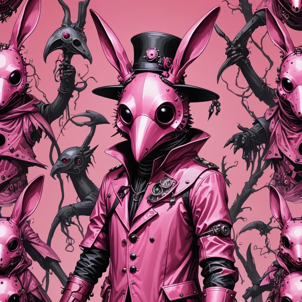 Pink Plague Doctor cyber bunny 