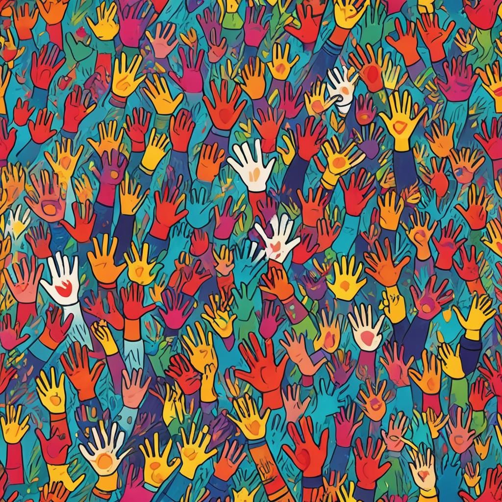 Uplifting artwork that conveys the energy and joy of high fives, using ...