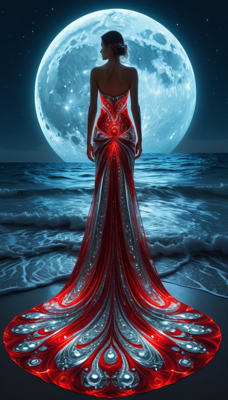 A beautiful woman in a chic red and silver dressing the Levi...