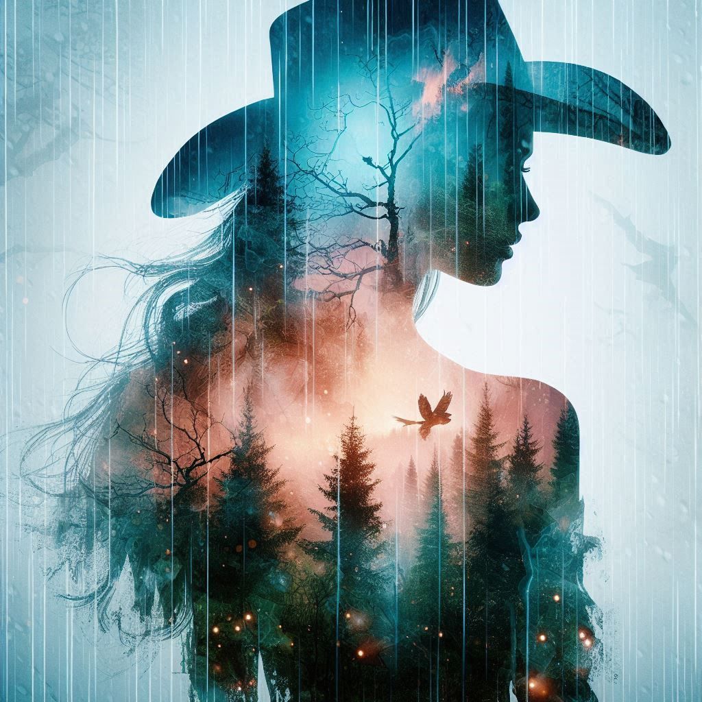 double exposure beautiful fantasy DALL-E 3 portrait landscap...