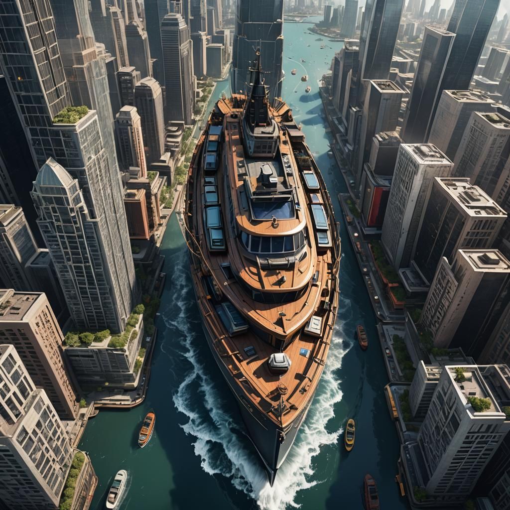 A boat with skyscrapers built on the top  ultra realistic hi...