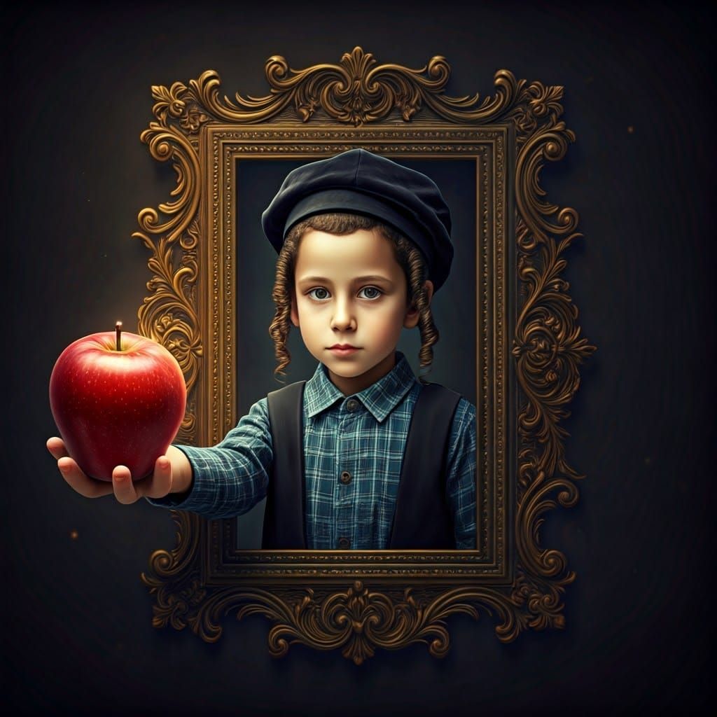 Young Boy Reaches for Apple in Fantasy Art
