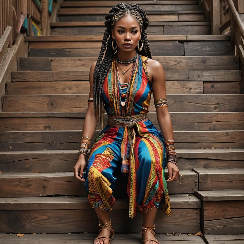 photo of a beautiful exotic afroasian girl with braided hair...